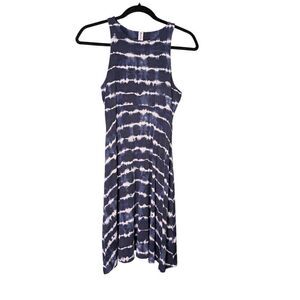 Athleta Santorin Thera Summer Sun Dress Tie Dye Navy Blue White Size Extra Small